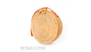 Rattan hand woven ata handbag lining full handmade circle short handle 